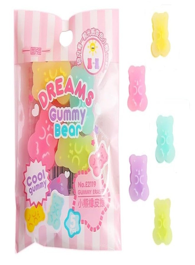 GANPUB 5 Pcs Colorful Cute Erasers - Gummy Bear Cabochons | Cartoon Bear Pencil Erasers | Erasers Animals | Interactive Eraser Pets | Stationery Supplies and School Reward - Image 1